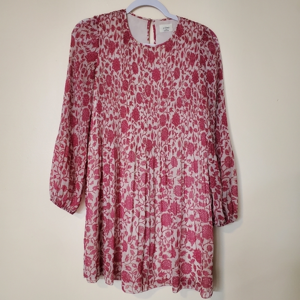 Aritzia Wilfred Boho Floral Babydoll Dress Pleated Chiffon 2XS Kawaii